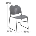 Flash Furniture HERCULES Series Grey Ultra-Compact Stack Chair with Black Powder Coated Frame-Black Sled Base Frame with non-marring plastic floor glides