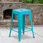 Flash Furniture 24" High Backless Crystal Teal-Blue Indoor-Outdoor Counter Height Stool-Backless Design