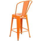 Flash Furniture Commercial Grade 24" High Orange Metal Indoor-Outdoor Counter Height Stool with Back-Orange Powder Coated Frame Finish
