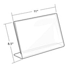 Azar Displays 8.5" x 11" Horizontal Slanted L-Shape Acrylic Sign Holder, Clear, 10 Pack (112715)-Frames side load design allows for easy insertion of printed material