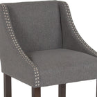 Flash Furniture Carmel 24" High Transitional Walnut Counter Height Stool with Accent Nail Trim in Dark Grey Fabric-Curved Nailhead Trimmed Arms