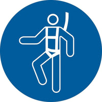 Accuform Signs Wear A Safety Harness Iso Mandatory Safety Labels, 4" x 4", Vinyl, Pictogram-Display Type Adhesive