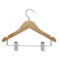 Honey Can Do Kid's Wooden Hanger with Clips-Large rod hook is designed to fit over any closet bar