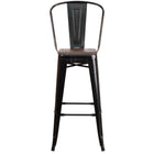 Flash Furniture 30" High Black-Antique Gold Metal Barstool with Back & Wood Seat-Seat Size: 12"W x 12"D