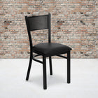 Flash Furniture HERCULES Series Black Grid Back Metal Restaurant Chair - Black Vinyl Seat-2.5" Thick Foam Padded Seat