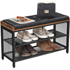 Vasagle Industrial Rustic Styled Shoe Bench with Padded Faux Vintaged Leather Cushion-Sleek design