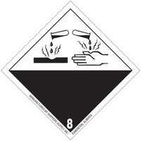 SPC - Étiquette Adhésive Danger de Classe 8 Corrosif - 4 po x 4 po - Noir sur Blanc - Paquet de 500-Étiquette adhésive Classe 8