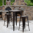 Flash Furniture Metal Indoor/Outdoor Bar Table Set with 2 Backless Barstools, Black/Antique Gold (CH31330B230SQBQ)-27.75"W x 27.75"D x 40"H/Square