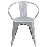 Flash Furniture Chaise pour intérieur / extérieur en métal argenté avec appuis-bras-Ensemble de 4 chaises empilables de style bistro