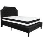 Flash Furniture - Lit à plate-forme Brighton double touffeté et rembourré en tissu noir avec matelas à ressorts ensachés-Lit