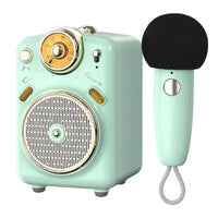 Divoom Fairy-OK Retro Mini Karaoke Speaker - Green-This is our most popular karaoke speaker. Easier and quicker to pair the mini microphone to little speaker via Bluetooth, sing karaoke songs with your family and friends together. Perfect gift for Birthday, Valentine’s Day, Mother’s Day, Children’s Day, Christmas Day, Thanksgiving Day, New Year, and other festivals, celebrations, holidays.