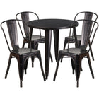 Table ronde de 30 po en métal avec 4 chaises à café, intérieur/extérieur, noir/doré antique (CH-51090TH-4-18CAFE-BQ-GG)-Table à café en métal
