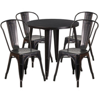 Table ronde de 30 po en métal avec 4 chaises à café, intérieur/extérieur, noir/doré antique (CH-51090TH-4-18CAFE-BQ-GG)-Table à café en métal