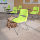 Flash Furniture Ergonomic Shell Chair with Right Handed Flip-Up Tablet Arm - Green - 5 Pack-Grey Powder Coated Frame Finish with Plastic Floor Glides