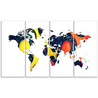 Designart Orange and Yellow Geo World Map Canvas Art Print, (PT2722-271)-Print