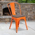 Flash Furniture Orange Metal Stackable Chair with Wood Seat-Galvanized Steel Construction