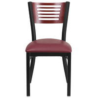 Flash Furniture HERCULES Series Black Slat Back Metal Restaurant Chair - Mahogany Wood Back & Burgundy Vinyl Seat-Metal Chair
