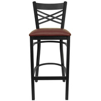 Flash Furniture HERCULES Series Black "X" Back Metal Restaurant Barstool - Burgundy Vinyl Seat - 2 Pack-Set of 2 Metal Dining Bar Stools