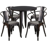 Ensemble avec table ronde en métal noir antique et or et 4 sièges à bras, intérieur/extérieur, 30 po (CH-51090TH-4-18ARM-BQ-GG)-Ensembles pour l’intérieur et l’extérieur
