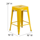 Flash Furniture – Tabouret de comptoir de 24 po en métal sans dossier, int/ext, siège carré, jaune (CH3132024YL)-Trou de drainage dans le siège
