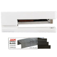 JAM Paper Office & Desk Sets, Stapler Pack of Staples, White and Black (3375WHBK)-Colour: White Stapler & a Pack of Black Staples