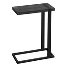 Monarch Specialties 2863 Accent Table - Black Reclaimed Wood-Look/Black Metal-C-shaped accent table with a thick, rectangular tabletop in a black reclaimed wood-look finish