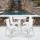 Ensemble avec table ronde en métal blanc et 4 sièges à bras ajourés, intérieur/extérieur, 24 po (CH-51080TH-4-18ARM-WH-GG)-24 larg. x 24 prof. x 29 haut. (po)