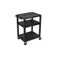 H Wilson 3 Shelves Tuffy AV Cart, Black-Black