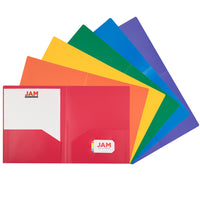 JAM Paper Plastic Heavy Duty 2 Pocket School Folders, Assorted, 6 Pack (383HRGBYOP)-Size: 9" x 12"