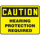 Accuform Signs Caution; Hearing Protection Required, 7"W x 10"H, Plastic, Black on Yellow (MPPE792VP)-Caution; Hearing Protection Required Message