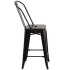 Flash Furniture 24" High Black-Antique Gold Metal Indoor-Outdoor Counter Height Stool with Back-Stacks up to 8 Chairs High