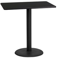 Flash Furniture 24'' x 42'' Rectangular Laminate Table Top, Black with 24'' Round Bar-Height Table Base (XUBK2442TR24B)-Bar Height Hospitality Table