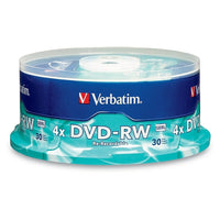 Verbatim 4.7 GB 4x DVD-RW, Branded Surface, Spindle, 30 Pack-Blank Re-writable DVD+/-RW media
