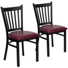 Flash Furniture HERCULES Series Black Vertical Back Metal Restaurant Chair - Burgundy Vinyl Seat - 2 Pack-Vertical Back Design