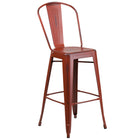 Flash Furniture 30" High Distressed Kelly Red Metal Indoor-Outdoor Barstool with Back-500 lb. Weight Capacity