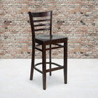 Flash Furniture HERCULES Series Ladder Back Walnut Wood Restaurant Barstools - 2 Pack-Mortise and Tenon Style Construction with metal wood screw reinforcements