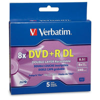 Verbatim 8.5 GB 8x DVD+R, Branded Surface, Jewel Case, 5 Pack-Blank DVD+/-R media
