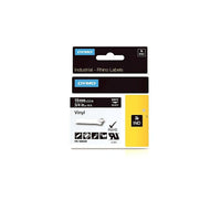 Dymo Rhino Industrial Vinyl Adhesive Labels, 3/4" x 18', White Print on Black-Vinyl labels offer moisture, chemical and UV resistance, making them ideal for labeling both indoors and outdoors