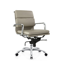 Plata Import Paco Office Chair PU Leather Low Back Foam Metal Frame - Grey-PU leather in gray with metal polished arms