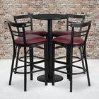 Flash Furniture 24'' Round Black Laminate Table Set with Round Base and 4 Ladder Back Metal Bar Stools, Burgundy Vinyl Seat-Set Includes 4 Bar Stools, Round Table Top and Round Base