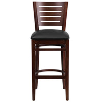 Flash Furniture - Tabouret de bar de la série Darby en bois de noyer avec dossier à lattes - siège en vinyle noir-Ensemble de 2 tabourets de bar à manger en bois