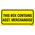 SPC This Box Contains Assorted Merchandise - 1-1/2" x 3" - Black on Yellow - 500 Pack-Label Description "This Box Contains Asst Merchandise"
