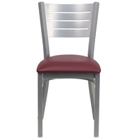 Flash Furniture - Chaise de restaurant de la série HERCULES en métal argenté avec dossier à lattes - siège en vinyle bourgogne-Ensemble de 2 chaises de salle à manger en métal