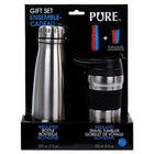 PURE Drinkware Water Bottle and Coffee Tumbler Set, 17 oz, Silver, Black-Volume: bottle holds up to 17 oz (500ml) / tumbler holds up to 12 oz (355ml) of any beverage