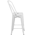 Flash Furniture Commercial Grade 24" High Metal Indoor-Outdoor Counter Height Stool with Back - White-Seat Drain Hole assists in drying
