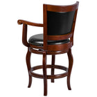 Flash Furniture 26" High Cherry Wood Counter Height Stool with Arms, Panel Back & Black LeatherSoft Swivel Seat-Panel Back Design
