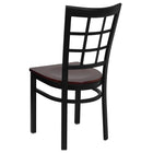 Flash Furniture HERCULES Series Black Window Back Metal Restaurant Chair - Mahogany Wood Seat - 2 Pack-.625" Thick Plywood Seat