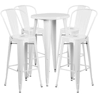 24'' Round White Metal Indoor-Outdoor Bar Table Set with 4 Cafe Barstools [CH-51080BH-4-30CAFE-WH-GG]-Metal Cafe Bar Table