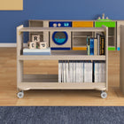 Flash Furniture Bright Beginnings Commercial Grade Space Saving 3 Shelf Wooden Mobile Classroom Storage Cart w/ Casters- Natural-Quick and Easy Assembly with Included Materials