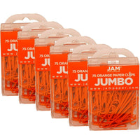JAM Paper Coloured Jumbo Paper Clips, Large, Orange Paperclips, 6 Packs of 75, 450 Total (42186871g)-Orange